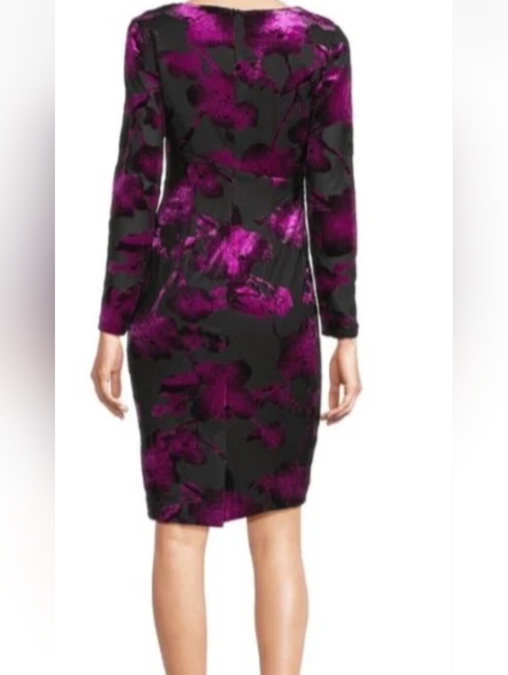 Adrianna Papell Black and Purple Floral Wrap-Style Long Sleeve Dress - Picture 2 of 13